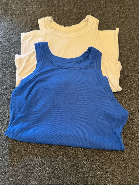 Tops - Bundle 2 Ribbed High Neck Tank Tops Blue White Racerback Basic Camis Size M